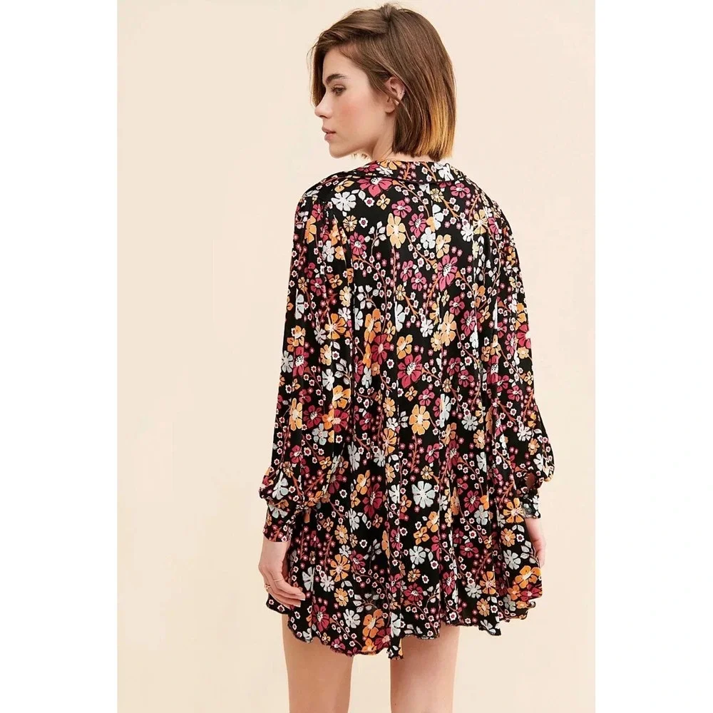 Free People Daisy Jane‎ Mini Dress Dark Floral Combo Size Small